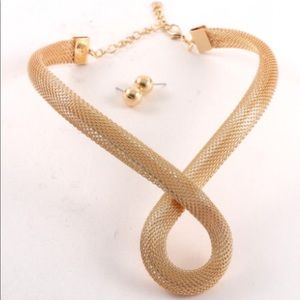 Gold Mesh Choker Necklace Set